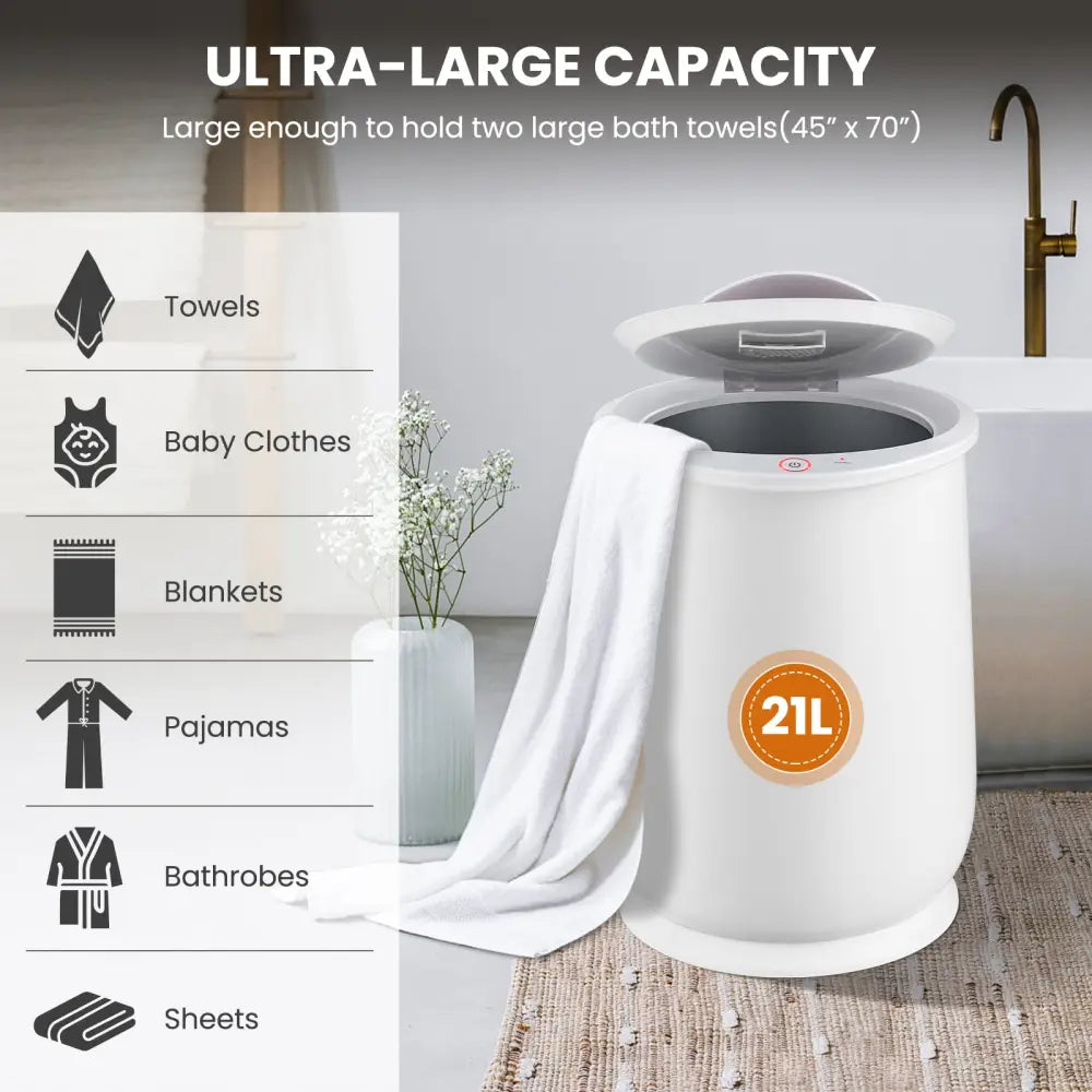 20L Bathroom Towel Warmer with Auto Shut-White - White - Dryers