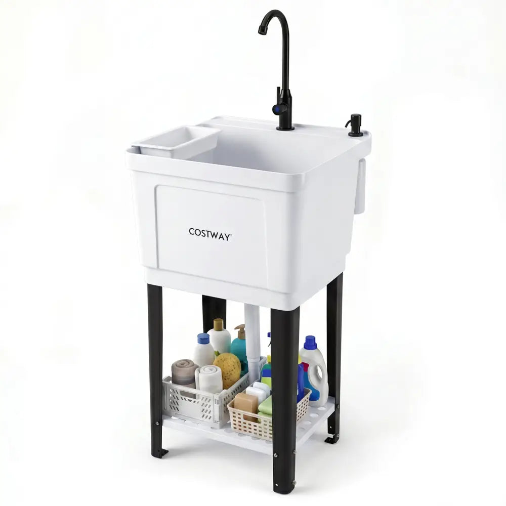 21.1 Gal Utility Sink Laundry Tub with Rotating Faucet and Adjustable Legs-M - Garages