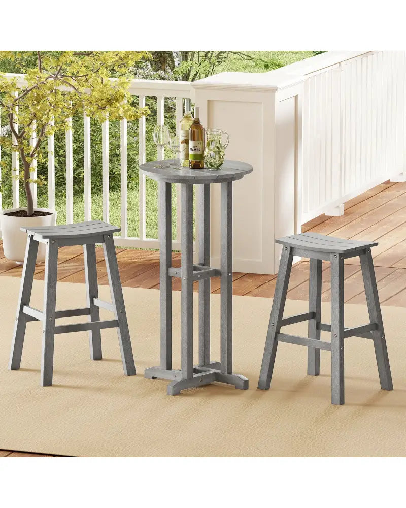 21.5 Inch Round Bar Table Patio HDPE Bar Height Dining Table with Slatted Tabletop-Gray - Gray - Patio Bar Furniture