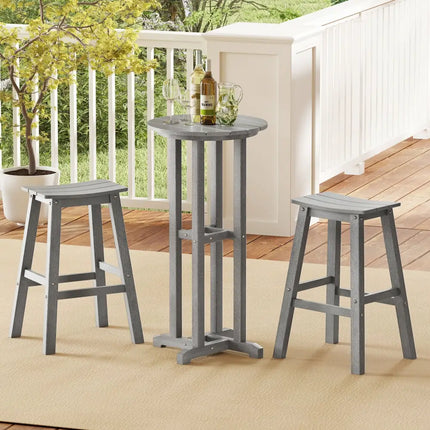 21.5 Inch Round Bar Table Patio HDPE Bar Height Dining Table with Slatted Tabletop-Gray - Gray - Patio Bar Furniture