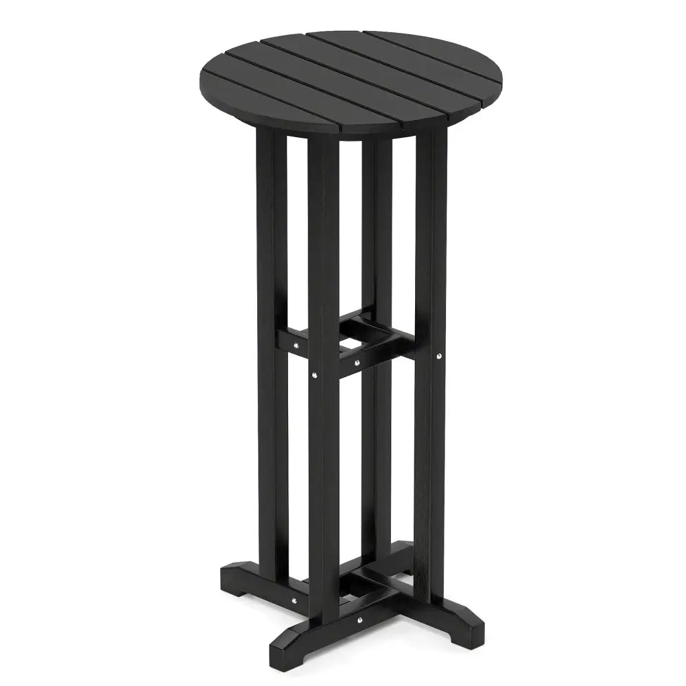 21.5 Inch Round Bar Table Patio HDPE Bar Height Dining Table with Slatted Tabletop-Black - Black - Patio Bar Furniture