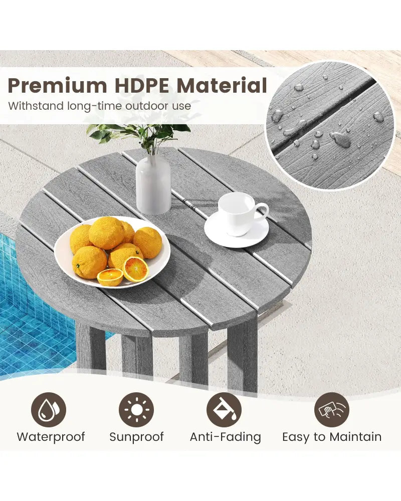 21.5 Inch Round Bar Table Patio HDPE Bar Height Dining Table with Slatted Tabletop-Gray - Gray - Patio Bar Furniture