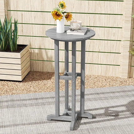 21.5 Inch Round Bar Table Patio HDPE Bar Height Dining Table with Slatted Tabletop-Gray - Gray - Patio Bar Furniture