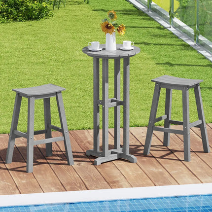 21.5 Inch Round Bar Table Patio HDPE Bar Height Dining Table with Slatted Tabletop-Gray - Gray - Patio Bar Furniture