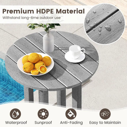 21.5 Inch Round Bar Table Patio HDPE Bar Height Dining Table with Slatted Tabletop-Gray - Gray - Patio Bar Furniture