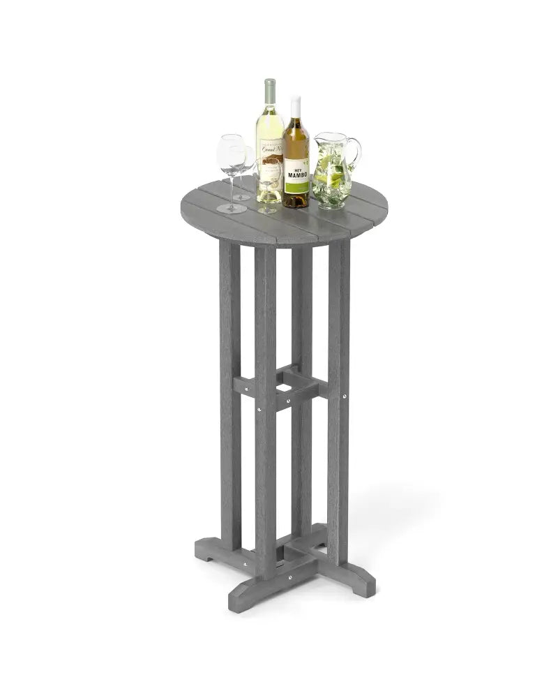 21.5 Inch Round Bar Table Patio HDPE Bar Height Dining Table with Slatted Tabletop-Gray - Gray - Patio Bar Furniture