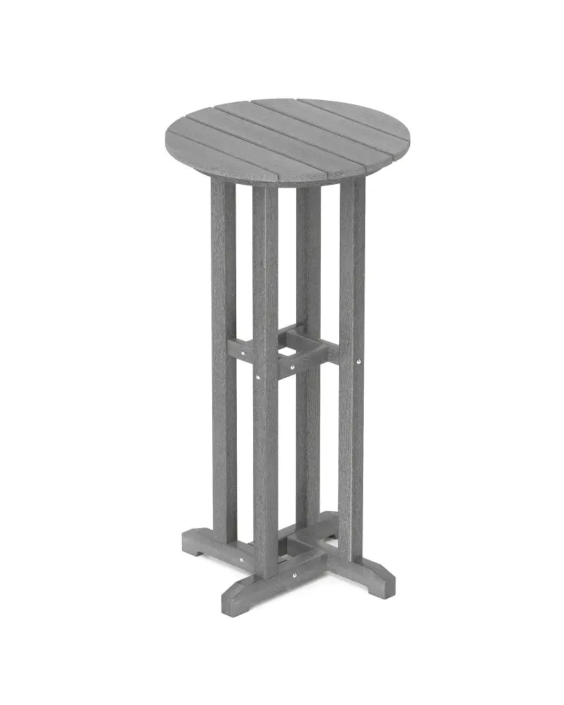 21.5 Inch Round Bar Table Patio HDPE Bar Height Dining Table with Slatted Tabletop-Gray - Gray - Patio Bar Furniture
