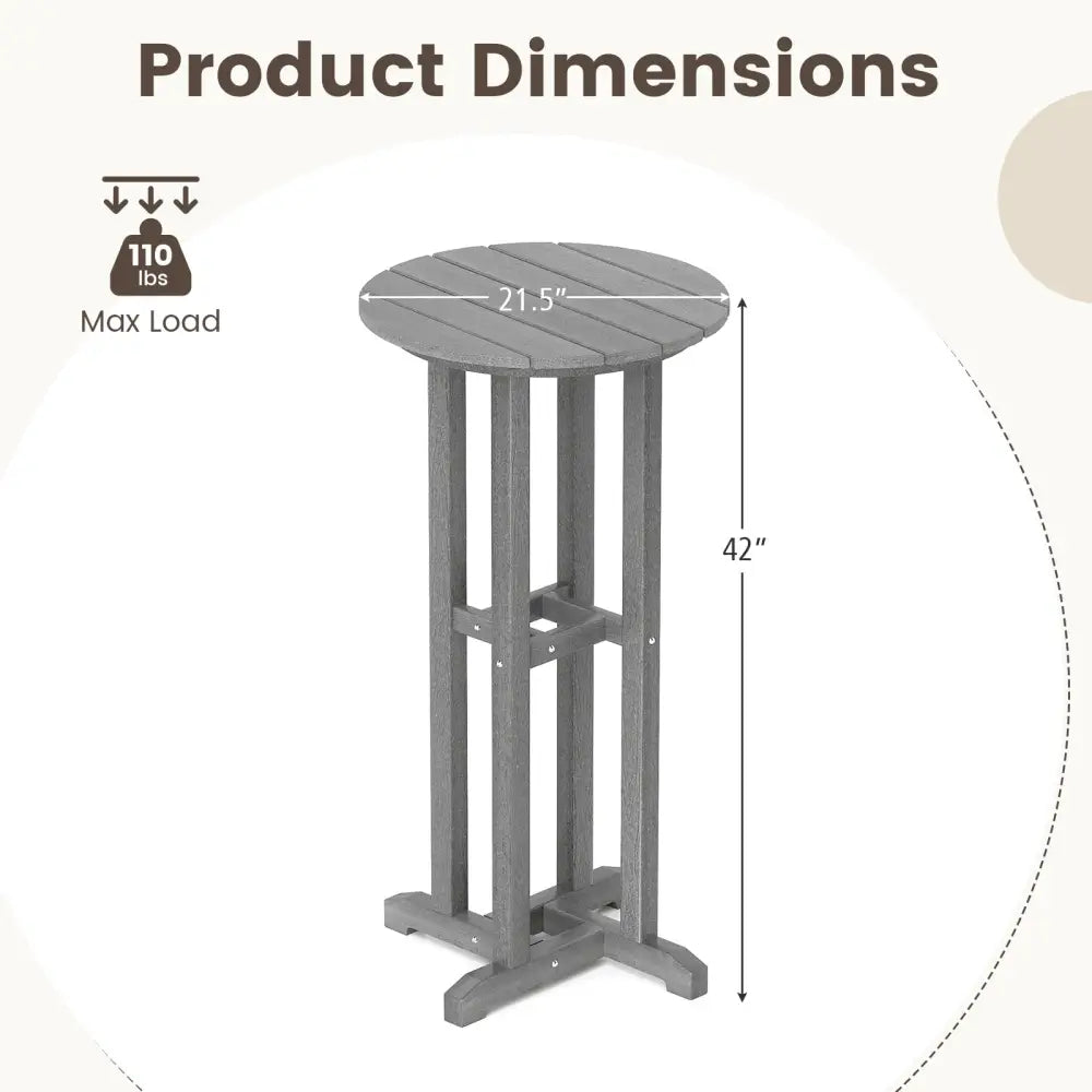 21.5 Inch Round Bar Table Patio HDPE Bar Height Dining Table with Slatted Tabletop-Gray - Gray - Patio Bar Furniture
