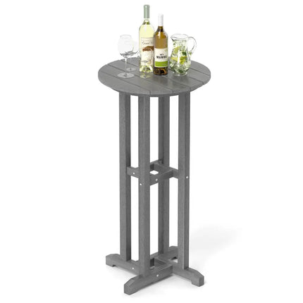 21.5 Inch Round Bar Table Patio HDPE Bar Height Dining Table with Slatted Tabletop-Gray - Gray - Patio Bar Furniture