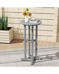 21.5 Inch Round Bar Table Patio HDPE Bar Height Dining Table with Slatted Tabletop-Gray - Gray - Patio Bar Furniture