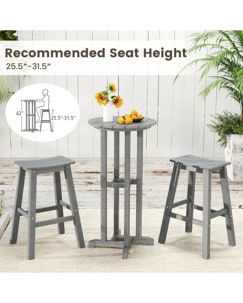 21.5 Inch Round Bar Table Patio HDPE Bar Height Dining Table with Slatted Tabletop-Gray - Gray - Patio Bar Furniture
