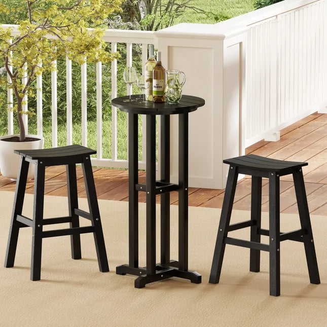 21.5 Inch Round Bar Table Patio HDPE Bar Height Dining Table with Slatted Tabletop-Black - Black - Patio Bar Furniture