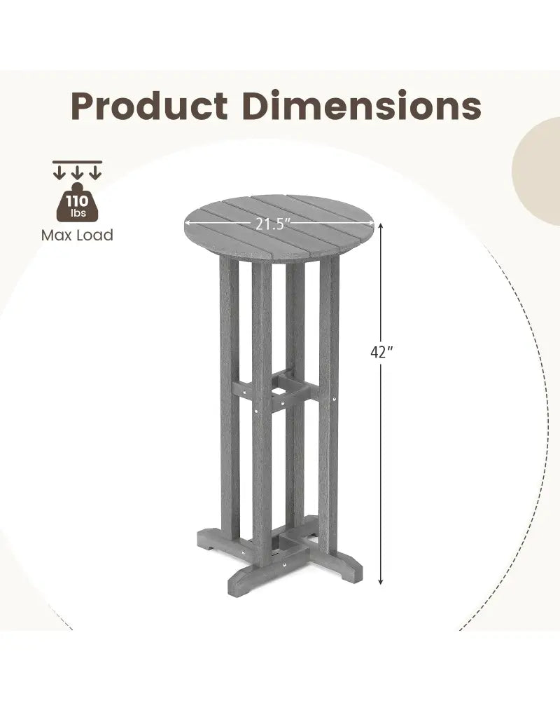 21.5 Inch Round Bar Table Patio HDPE Bar Height Dining Table with Slatted Tabletop-Gray - Gray - Patio Bar Furniture
