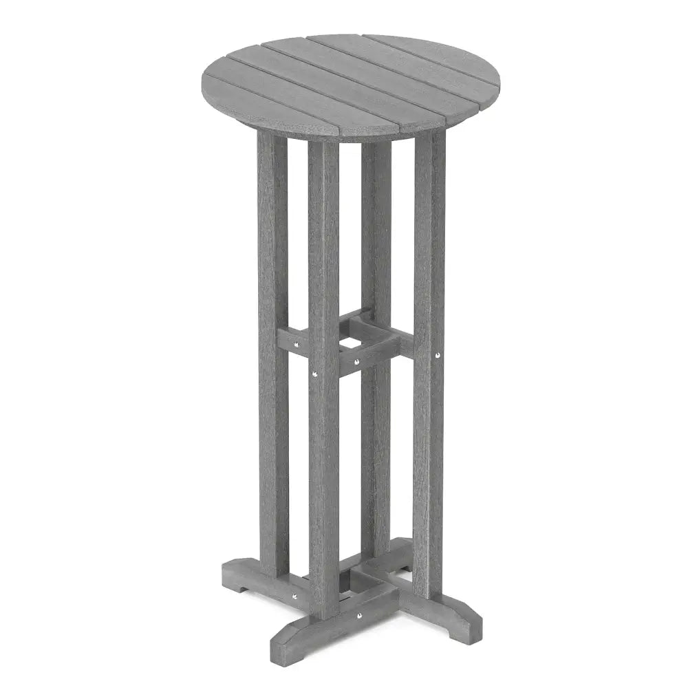 21.5 Inch Round Bar Table Patio HDPE Bar Height Dining Table with Slatted Tabletop-Gray - Gray - Patio Bar Furniture
