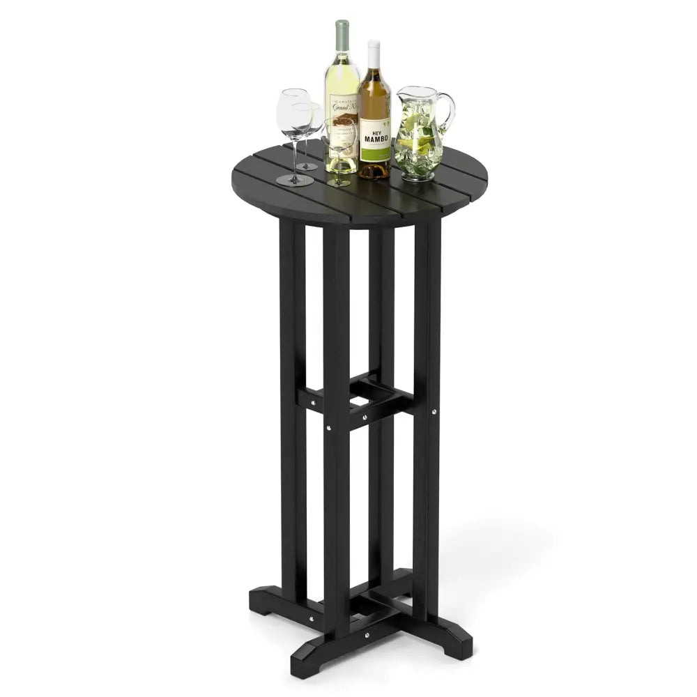 21.5 Inch Round Bar Table Patio HDPE Bar Height Dining Table with Slatted Tabletop-Black - Black - Patio Bar Furniture