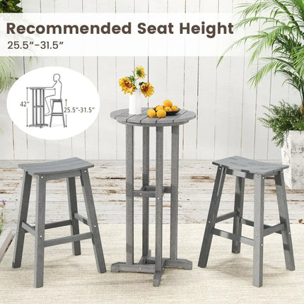 21.5 Inch Round Bar Table Patio HDPE Bar Height Dining Table with Slatted Tabletop-Gray - Gray - Patio Bar Furniture