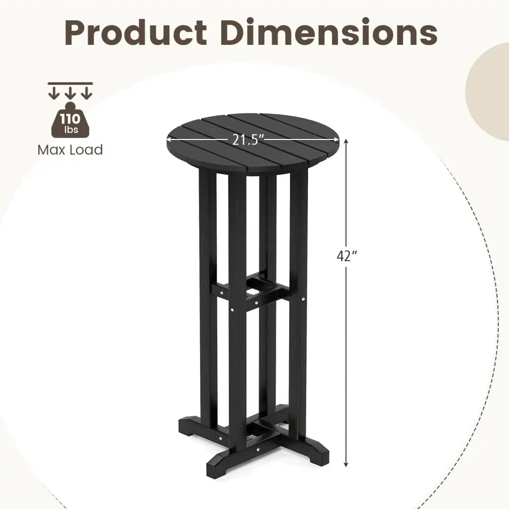 21.5 Inch Round Bar Table Patio HDPE Bar Height Dining Table with Slatted Tabletop-Black - Black - Patio Bar Furniture
