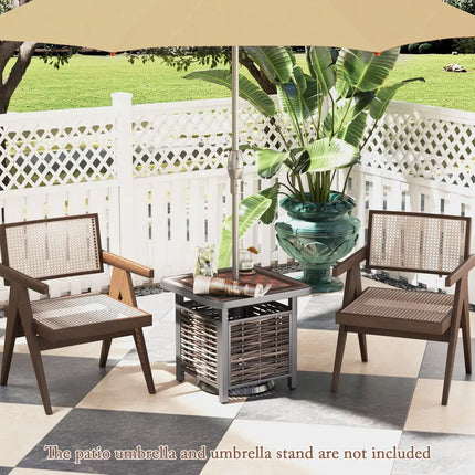 21.5 Inches Outdoor PE Rattan Side Table Square End Table with Umbrella Hole - Brown - Patio Coffee Tables