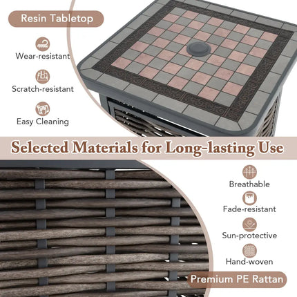 21.5 Inches Outdoor PE Rattan Side Table Square End Table with Umbrella Hole - Brown - Patio Coffee Tables