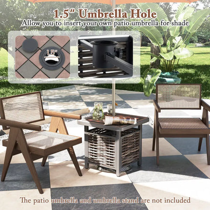 21.5 Inches Outdoor PE Rattan Side Table Square End Table with Umbrella Hole - Brown - Patio Coffee Tables