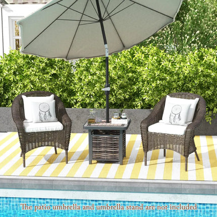 21.5 Inches Outdoor PE Rattan Side Table Square End Table with Umbrella Hole - Brown - Patio Coffee Tables