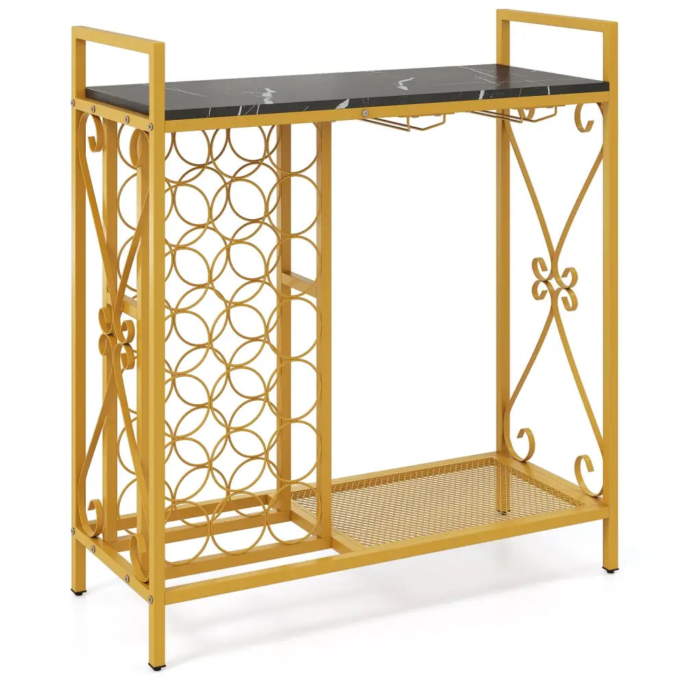 21 Bottle Wine Rack Freestanding Floor Wine Bottle Organizer with Glass Holder-Golden - Golden - Wine Racks
