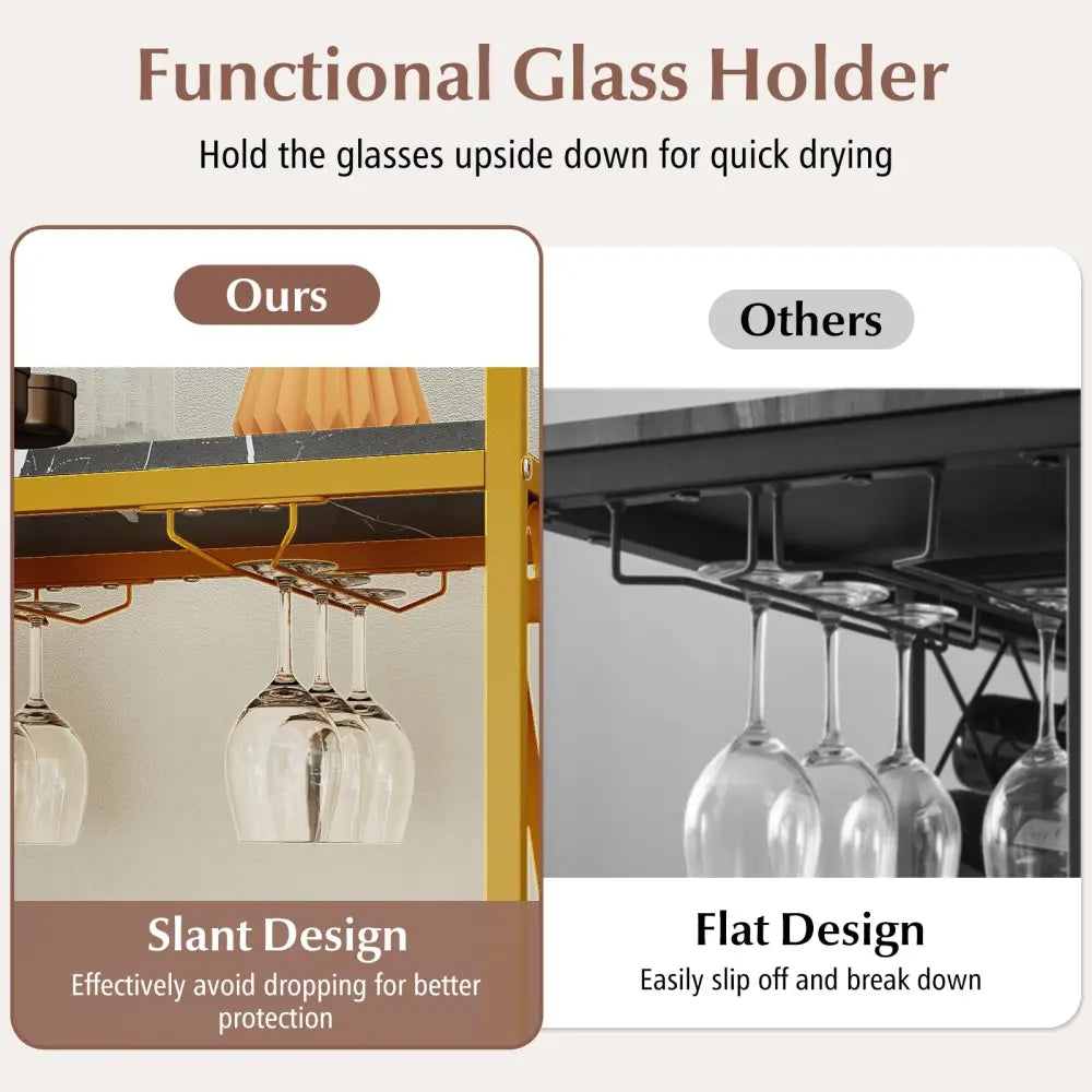 21 Bottle Wine Rack Freestanding Floor Wine Bottle Organizer with Glass Holder-Golden - Golden - Wine Racks