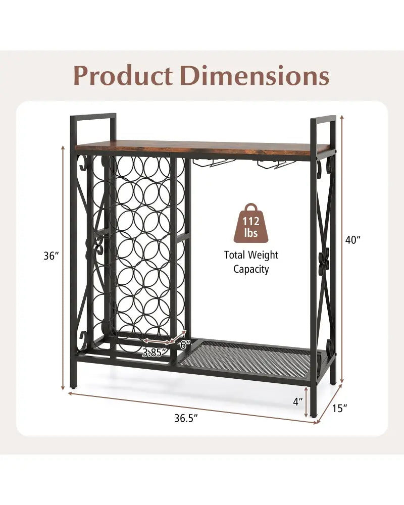 21 Bottle Wine Rack Freestanding Floor Wine Bottle Organizer with Glass Holder-Rustic Brown - Rustic Brown - Wine Racks