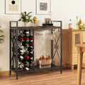 21 Bottle Wine Rack Freestanding Floor Wine Bottle Organizer with Glass Holder-Rustic Brown - Rustic Brown - Wine Racks