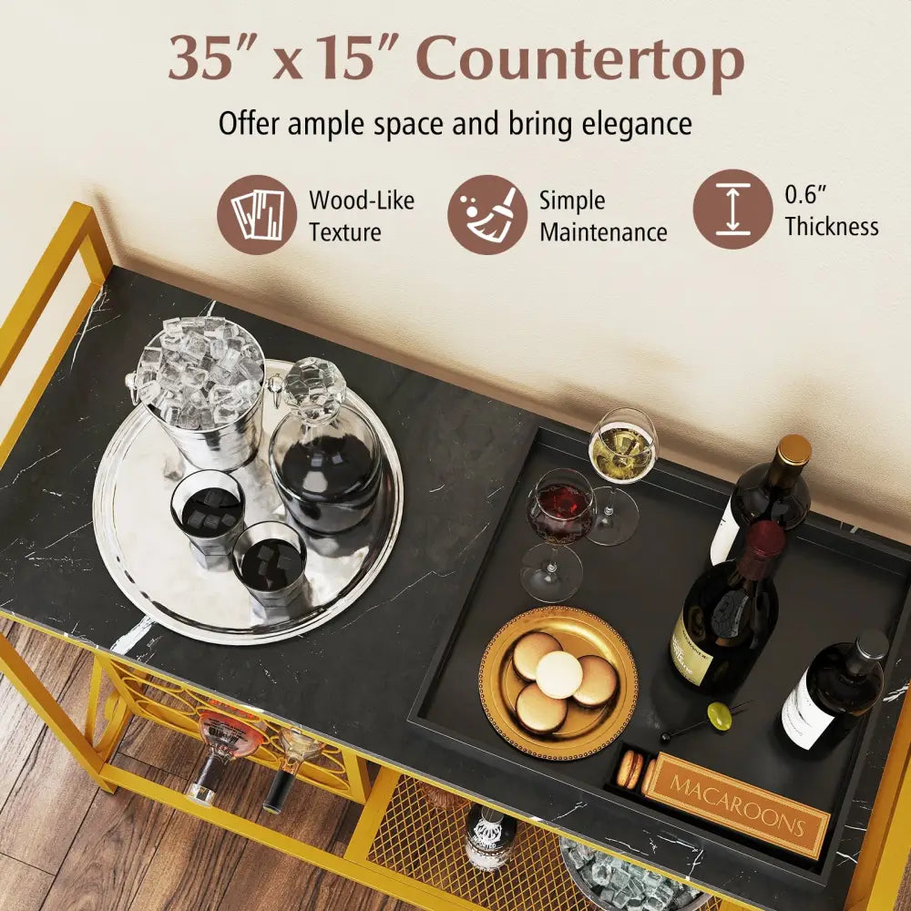 21 Bottle Wine Rack Freestanding Floor Wine Bottle Organizer with Glass Holder-Golden - Golden - Wine Racks