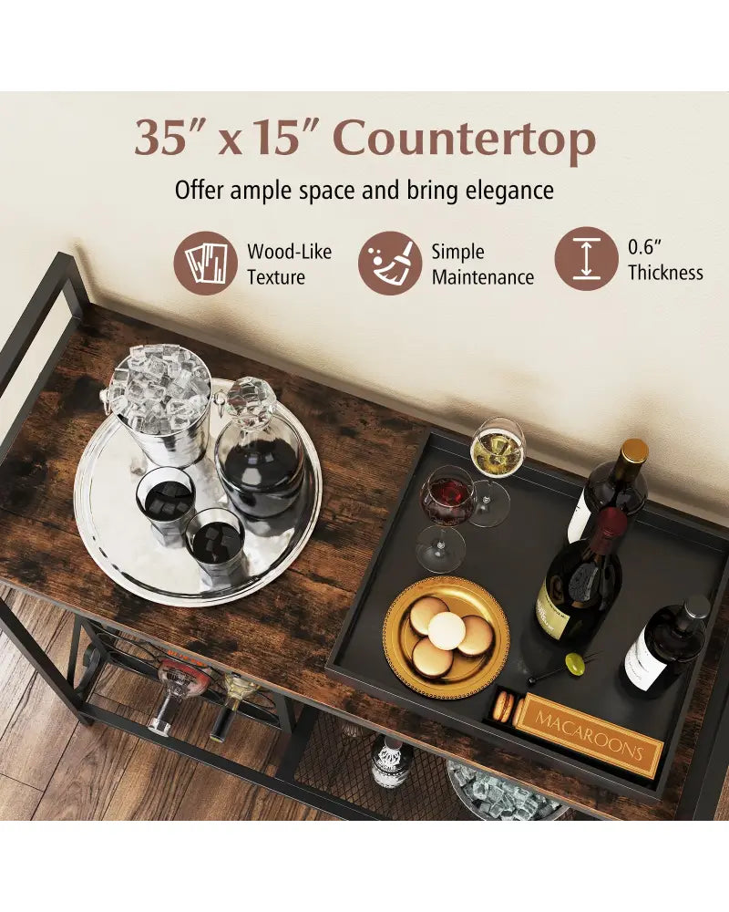 21 Bottle Wine Rack Freestanding Floor Wine Bottle Organizer with Glass Holder-Rustic Brown - Rustic Brown - Wine Racks