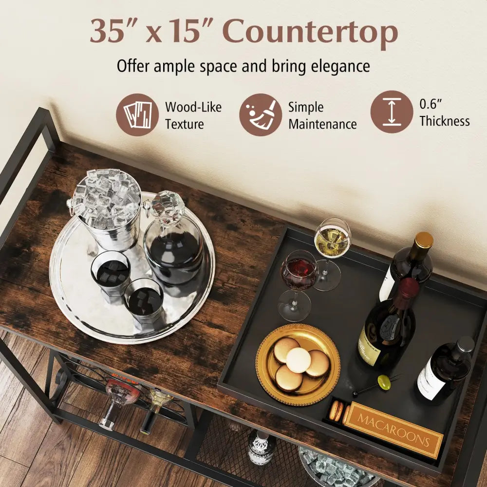 21 Bottle Wine Rack Freestanding Floor Wine Bottle Organizer with Glass Holder-Rustic Brown - Rustic Brown - Wine Racks