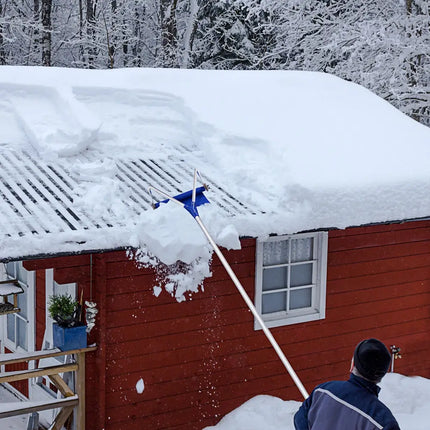 21 Feet Adjustable Aluminium Snow Roof Rake with Wheels and Oxford Slide - Blue - Snow Removal