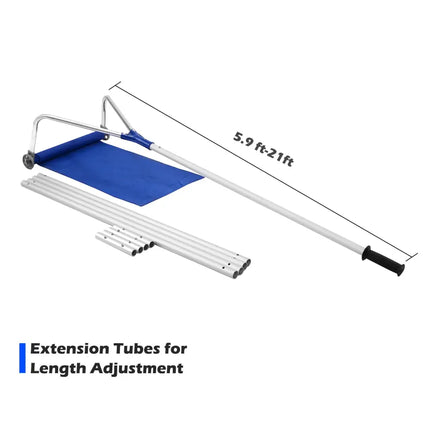21 Feet Adjustable Aluminium Snow Roof Rake with Wheels and Oxford Slide - Blue - Snow Removal
