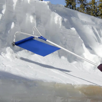 21 Feet Adjustable Aluminium Snow Roof Rake with Wheels and Oxford Slide - Blue - Snow Removal