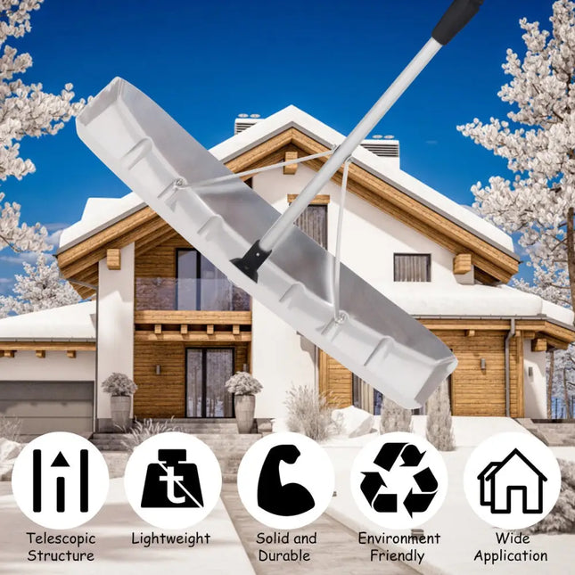 21 Feet Aluminum Large Poly Blade Telescoping Snow Roof Rake - White - Snow Removal