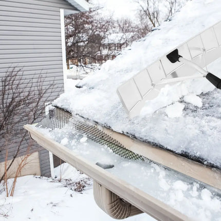 21 Feet Aluminum Large Poly Blade Telescoping Snow Roof Rake - White - Snow Removal
