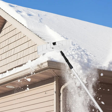 21 Feet Aluminum Large Poly Blade Telescoping Snow Roof Rake - White - Snow Removal