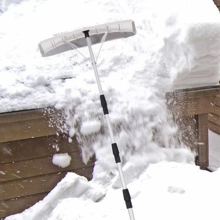 21 Feet Aluminum Large Poly Blade Telescoping Snow Roof Rake - White - Snow Removal