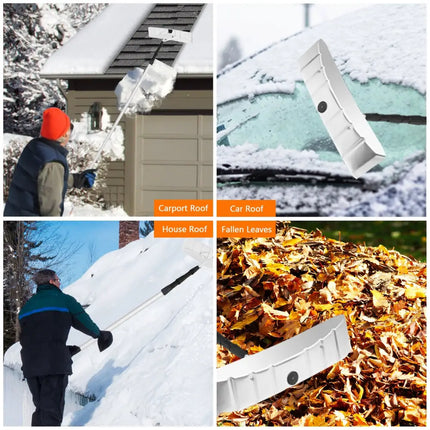 21 Feet Aluminum Large Poly Blade Telescoping Snow Roof Rake - White - Snow Removal