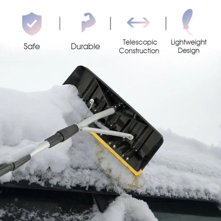 21 FT Telescoping Snow Roof Rake Aluminum Tube Non-Slip Handle - Black - Snow Removal