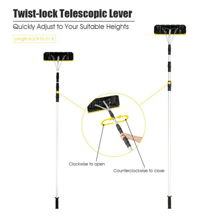 21 FT Telescoping Snow Roof Rake Aluminum Tube Non-Slip Handle - Black - Snow Removal