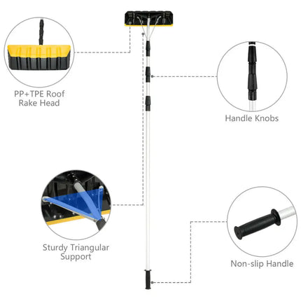 21 FT Telescoping Snow Roof Rake Aluminum Tube Non-Slip Handle - Black - Snow Removal