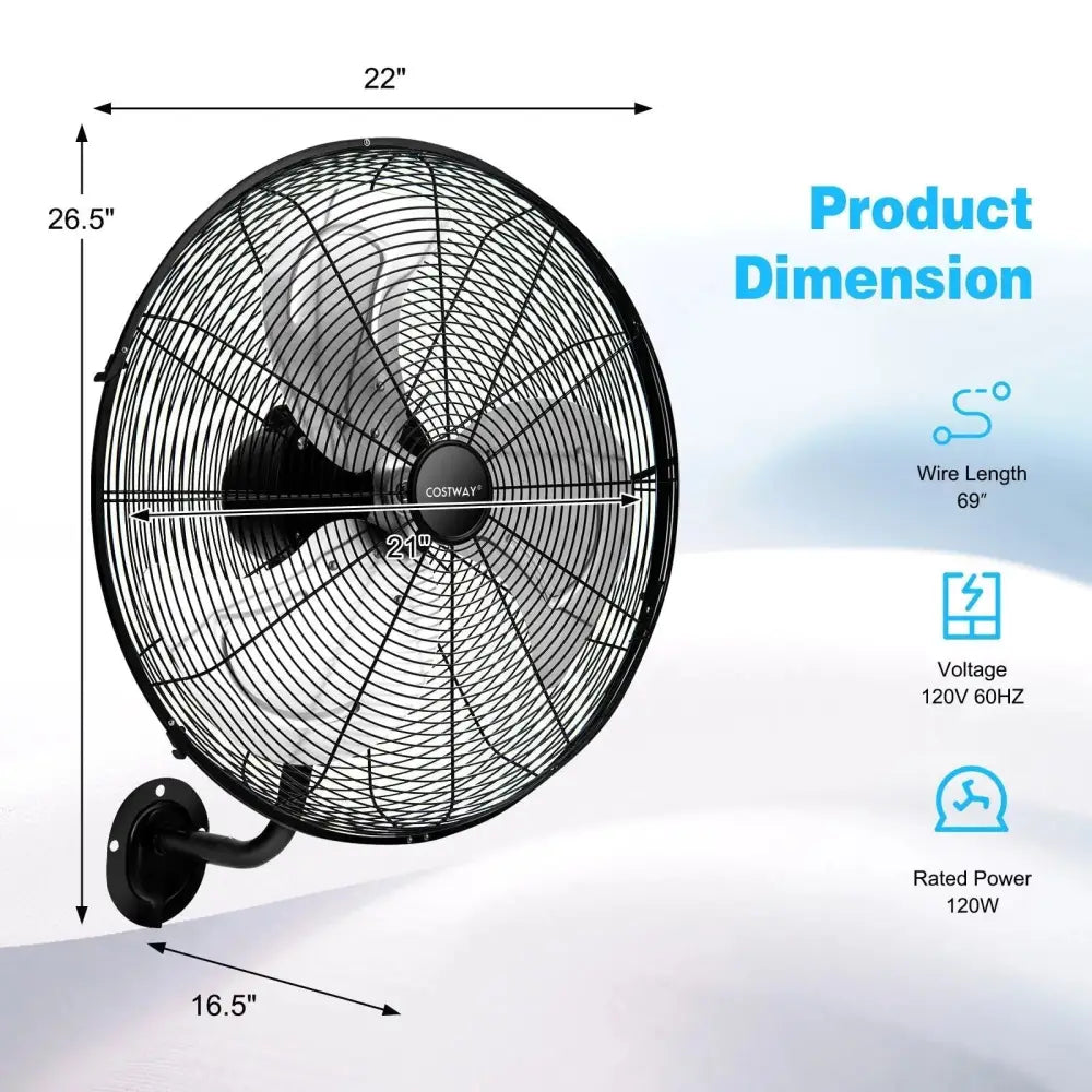 21 Inch 3 Speed Wall Mount Industrial Fan Costway