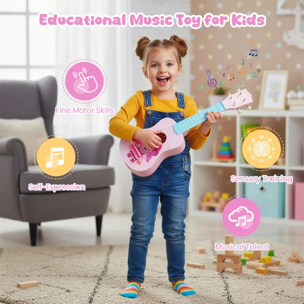 21 Inch Children Mini Ukulele with 4 Nylon Strings and 12 Frets - Pink & Blue - Guitar & Strings