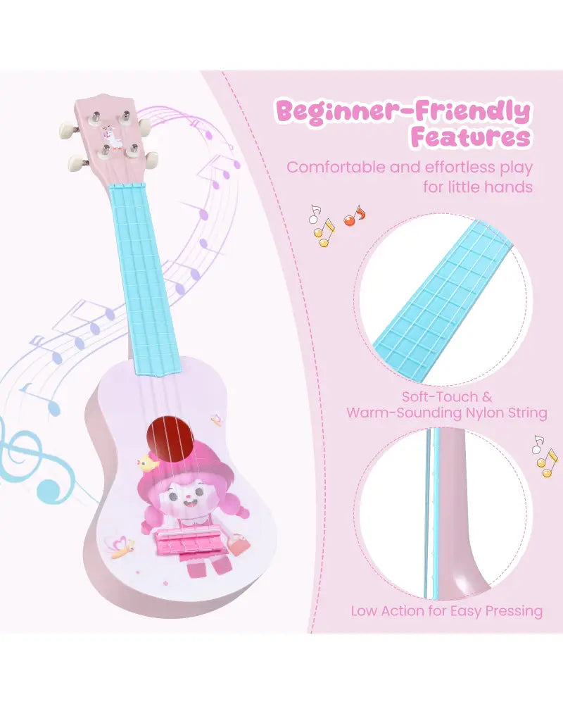21 Inch Children Mini Ukulele with 4 Nylon Strings and 12 Frets - Pink & Blue - Guitar & Strings