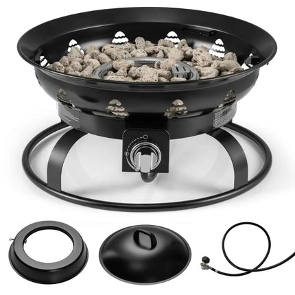 21 Inch Diameter Propane Gas Fire Pit Patio Portable Fire Bowl-Black - Black - Fire Pits