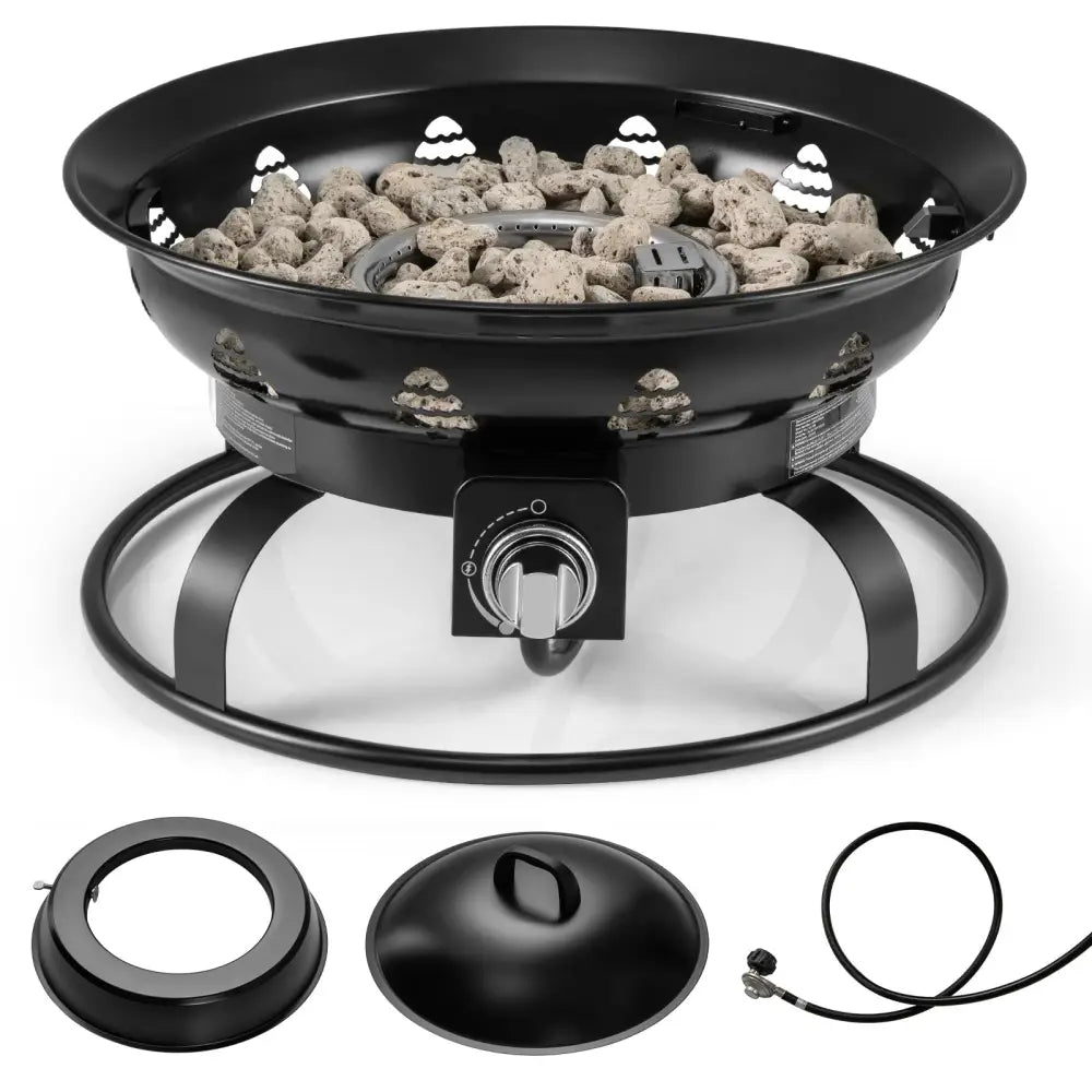 21 Inch Diameter Propane Gas Fire Pit Patio Portable Fire Bowl-Black - Black - Fire Pits