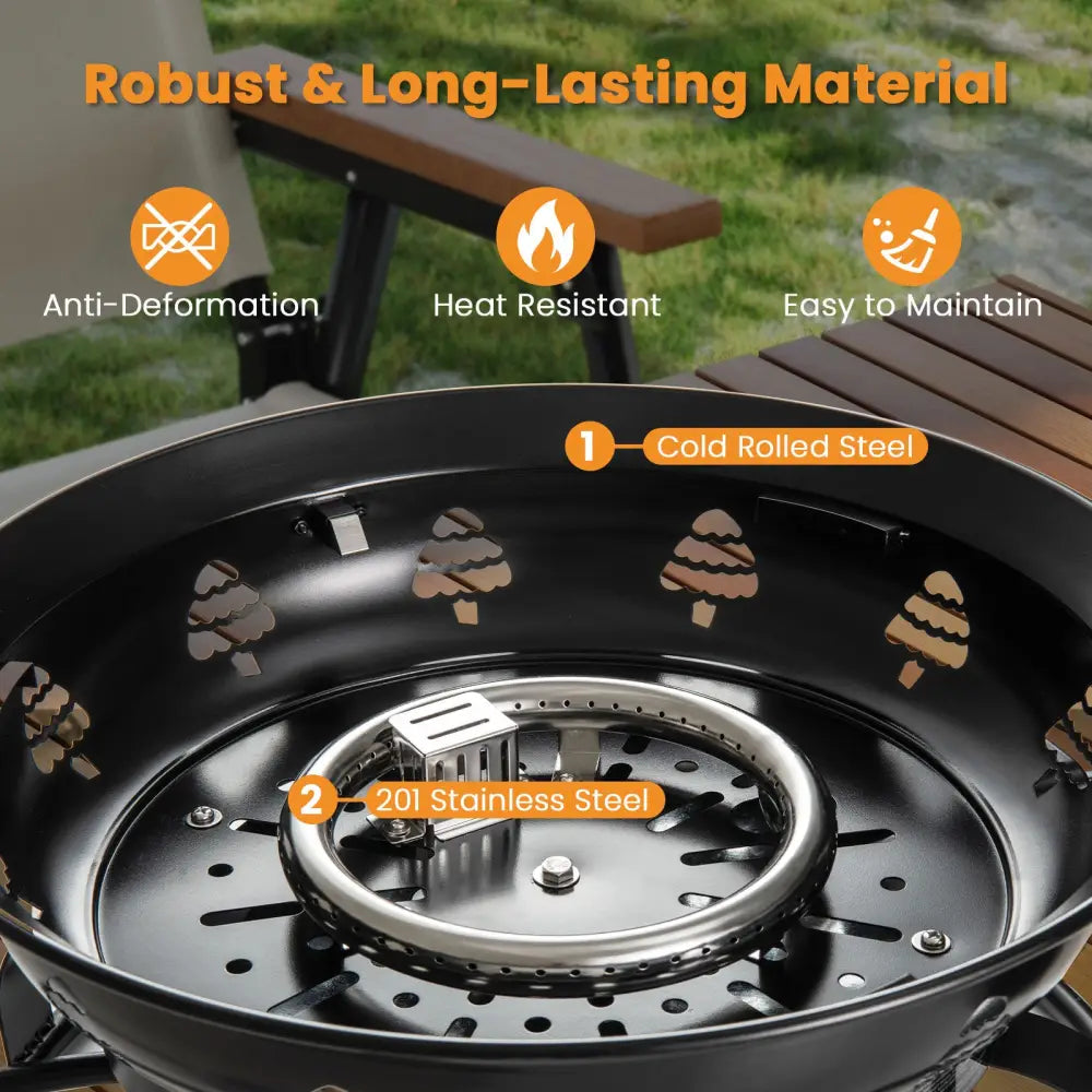 21 Inch Diameter Propane Gas Fire Pit Patio Portable Fire Bowl-Black - Black - Fire Pits