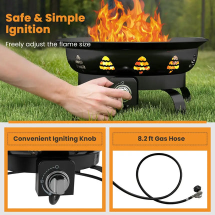 21 Inch Diameter Propane Gas Fire Pit Patio Portable Fire Bowl-Black - Black - Fire Pits
